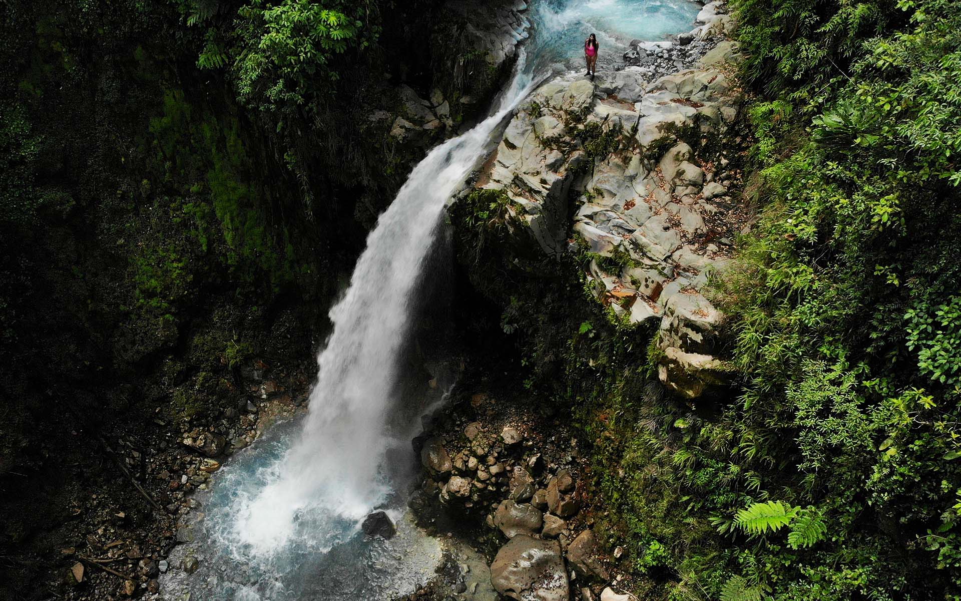 Cenital vie of blue morpho waterfall