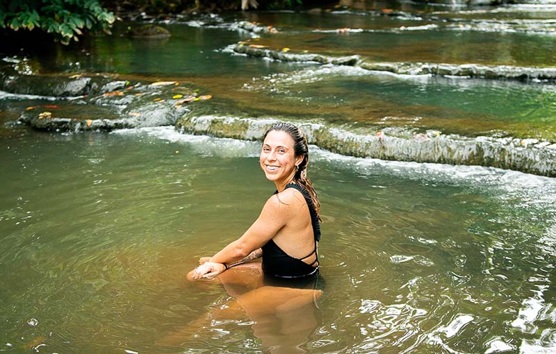 A girl in hot spring water